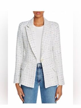 Amanda Uprichard White Tweed Blazer with Subtle Multicolor Flecks